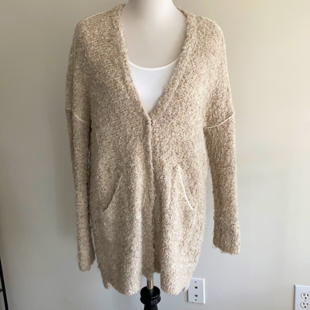 Free People Cream Textured Open Cardigan